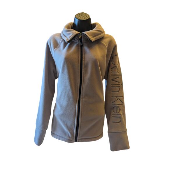 Calvin Klein Performance Fleece Jacket Women Large Zip Beige Pink Soft Warm Cozy - Picture 5 of 12